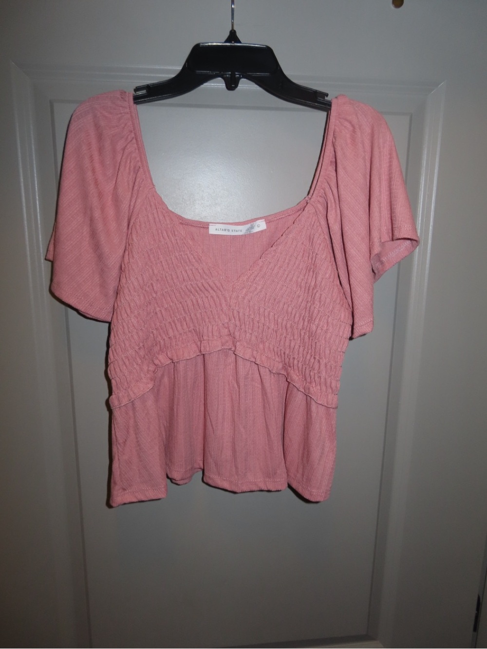 Altar’d State Smocked Flutter-Sleeve Women’s Top